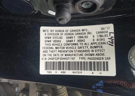 2017 Honda Civic Lx from USA, damaged, VIN 2HGFC2F55HH571167
